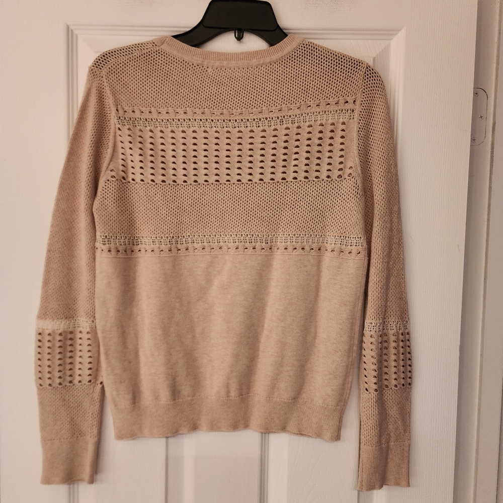 One Grey Day Pullover Open Knit Crewneck Sweater In Tan Size XS - Picture 3 of 12